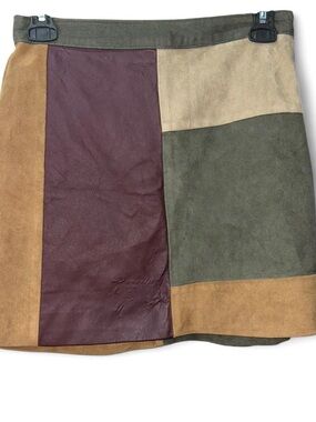 Abercrombie & Fitch Patchwork Suede Mini Skirt in Olive, Burgundy, Tan